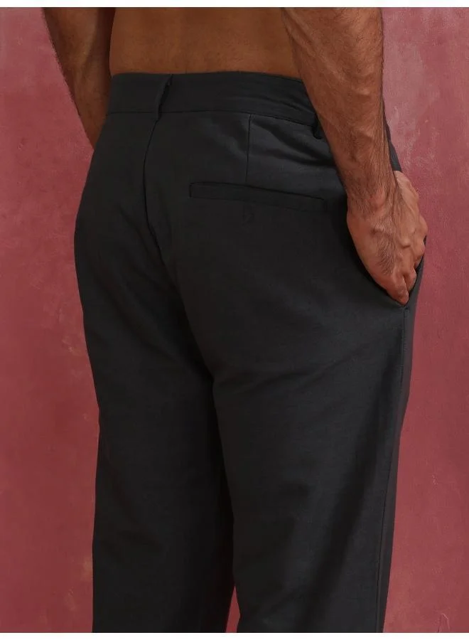 trueBrowns Men's Charcoal grey Cotton Twill  Pants