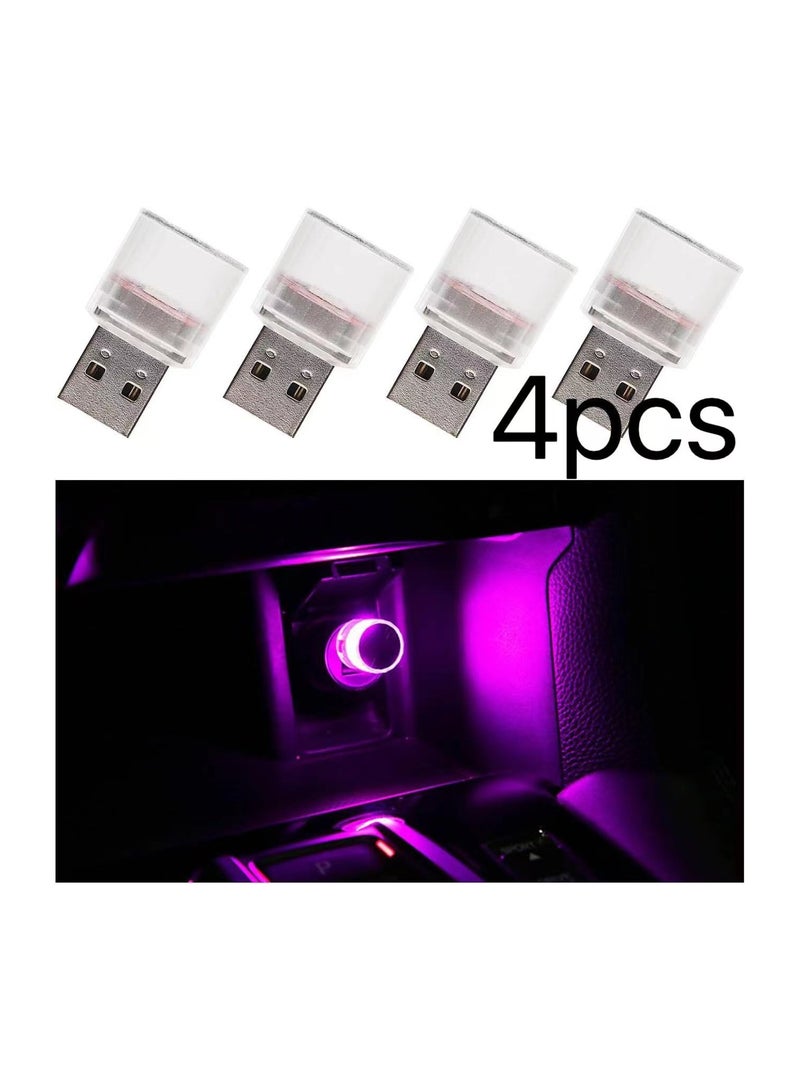 4 قطع مصابيح LED داخلية للسيارة USB، مصابيح ليلية لشحن واجهة السيارة USB، مصابيح LED داخلية صغيرة للسيارة وغرفة النوم والممر (وردي أرجواني) - Image 1