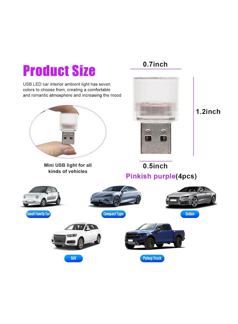 4 قطع مصابيح LED داخلية للسيارة USB، مصابيح ليلية لشحن واجهة السيارة USB، مصابيح LED داخلية صغيرة للسيارة وغرفة النوم والممر (وردي أرجواني) - Image 2
