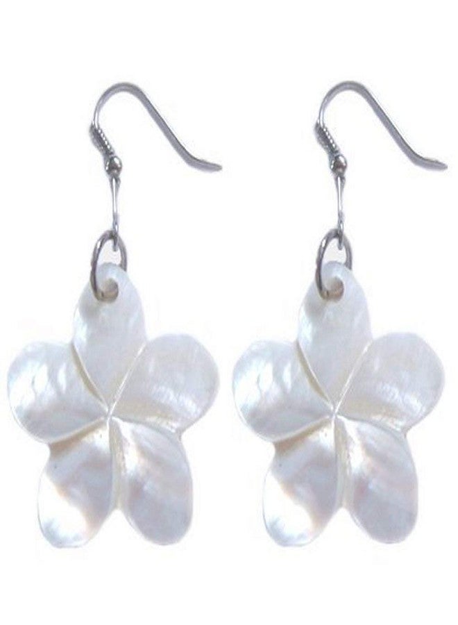 Hawaiian Jewelry White Plumeria Flower Shell Earrings Handmade Hand Carved from Maui Hawaii