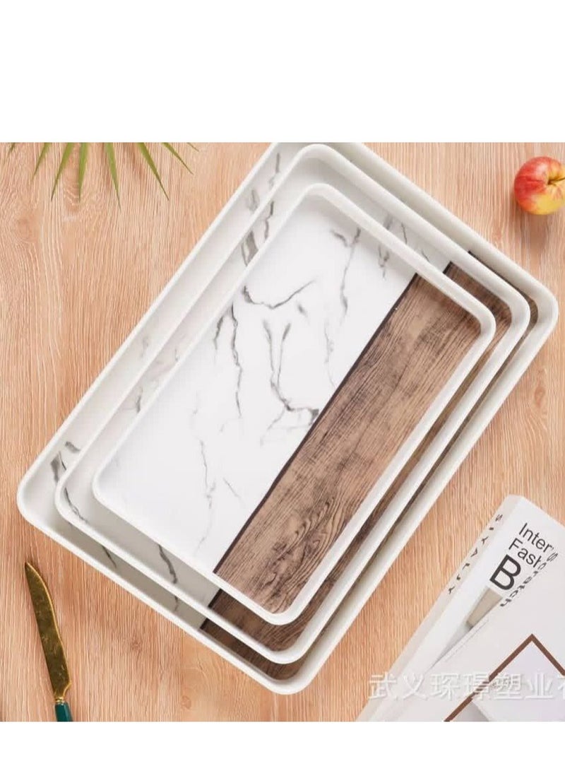 طقم صواني ميلامين الطقم 3مقاسات مختلفه شيك و عمليه لون رخامي في خشابي ال صوانى بحواف عالية طقم مكون من 3 قطع المقاس الصنيه الكبير 40*27 الصنيه الوسط 35*23 الصنيه الصغيره 30*17 - Image 1