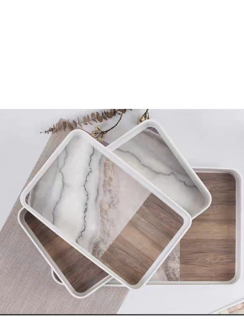 طقم صواني ميلامين الطقم 3مقاسات مختلفه شيك و عمليه لون رخامي في خشابي ال صوانى بحواف عالية طقم مكون من 3 قطع المقاس الصنيه الكبير 40*27 الصنيه الوسط 35*23 الصنيه الصغيره 30*17 - Image 2