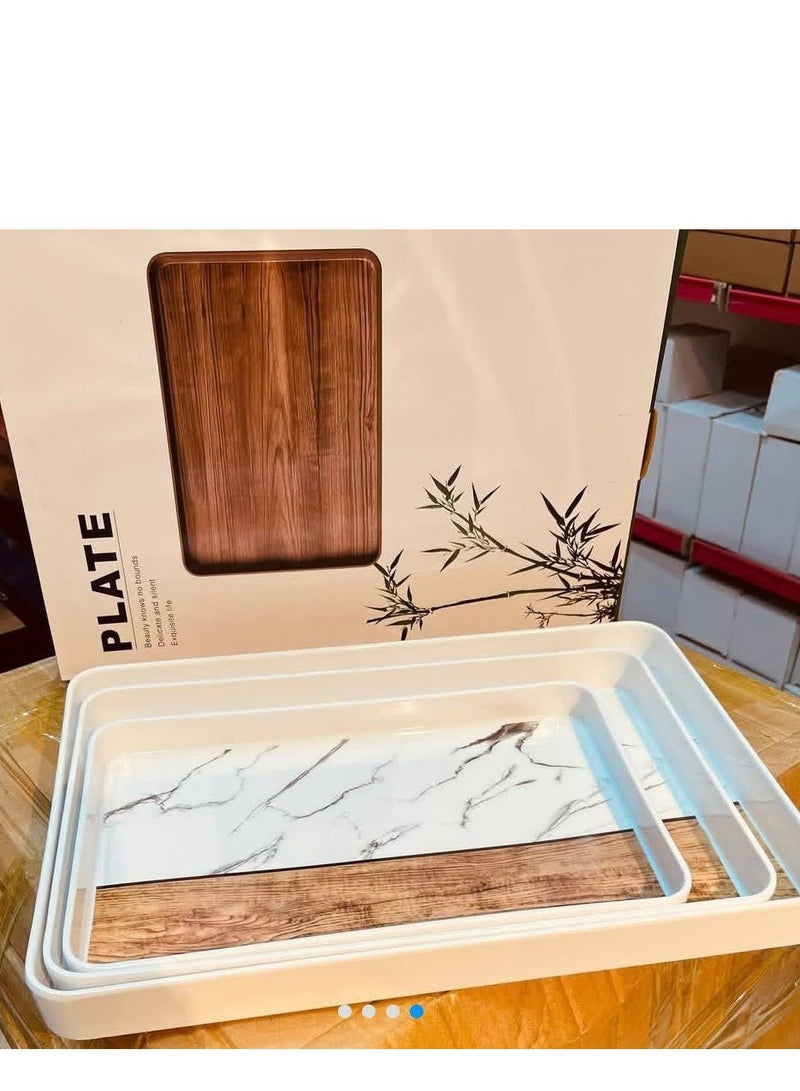 طقم صواني ميلامين الطقم 3مقاسات مختلفه شيك و عمليه لون رخامي في خشابي ال صوانى بحواف عالية طقم مكون من 3 قطع المقاس الصنيه الكبير 40*27 الصنيه الوسط 35*23 الصنيه الصغيره 30*17 - Image 4