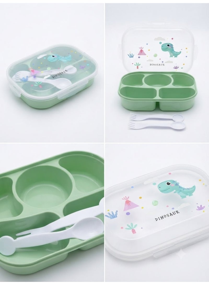 5-compartment lunch box with lid featuring cartoon designs.