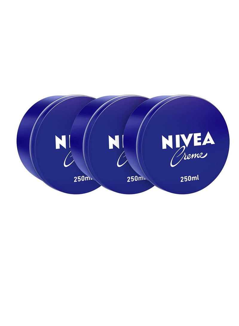 Nivea Nivea Creme Moisturizing Cream is universal and multi-purpose for face, body and hands in a metal box with a capacity of 3 x 250 ml - Image 1