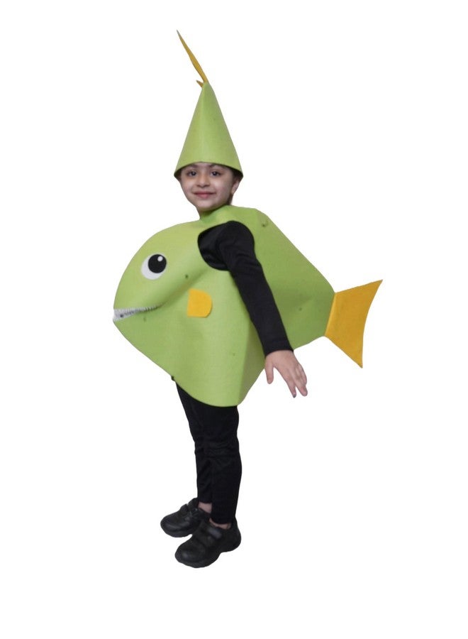 Kaku Fancy Dresses Polyester Pirana Fish Cutout For Kids, Water Animal Costume For Boys & Girls (Freesize/Only Cutout With Cap), Green - Image 1