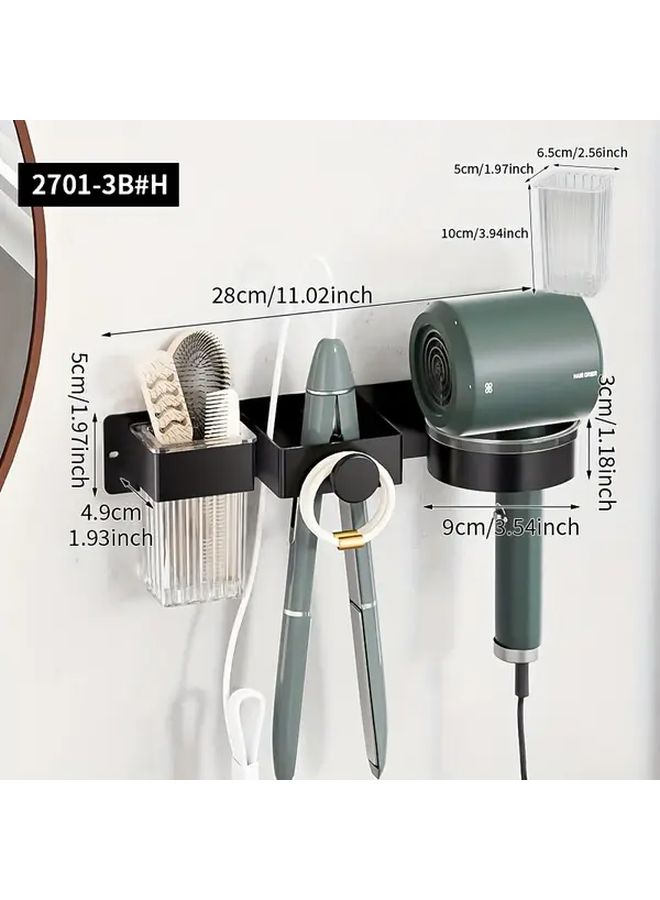 Black Wall Mounted Hair Dryer Holder With Cup No Drill Iron Bracket - Image 3