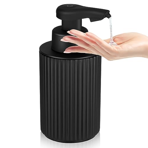 Automatic Soap Dispenser Liquid Touchless 9oz Black Plastic Rechargeable Electric Smart 3 Level Adjustable Auto Hand Soap Dispenser Dish Bathroom Kitchen