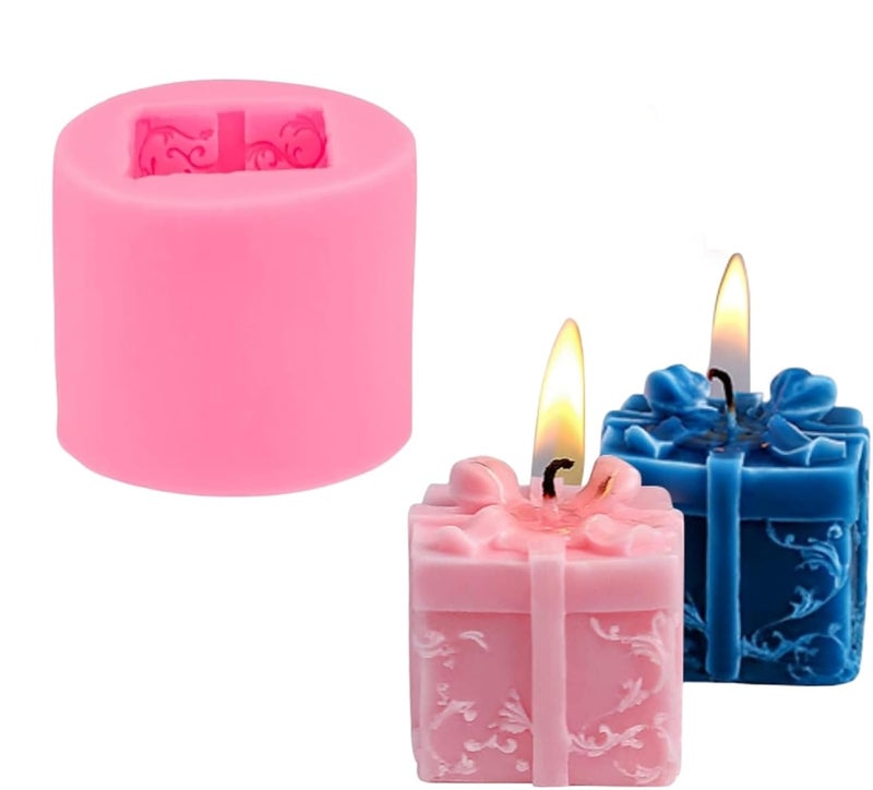 Shoppeecity Candle Molds 3D Gift Box Candle Molds Square Gift Box Design with Bow DIY Silicone Mould for Christmas Party Decoration Handmade Gift Craft Birthday Party Gift Home Party Decoration Pack of 1 - Image 1