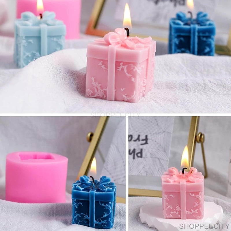 Shoppeecity Candle Molds 3D Gift Box Candle Molds Square Gift Box Design with Bow DIY Silicone Mould for Christmas Party Decoration Handmade Gift Craft Birthday Party Gift Home Party Decoration Pack of 1 - Image 3