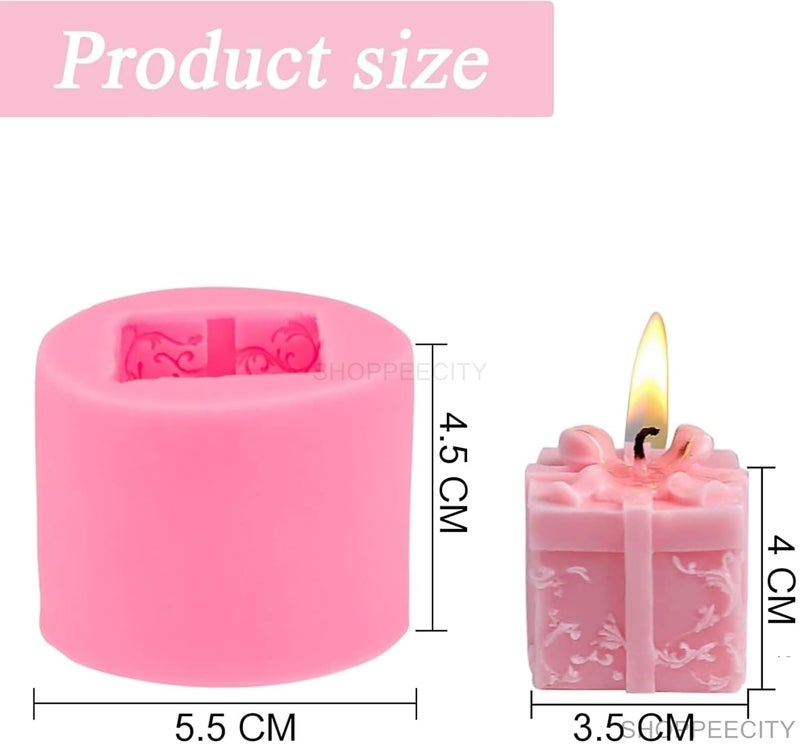 Shoppeecity Candle Molds 3D Gift Box Candle Molds Square Gift Box Design with Bow DIY Silicone Mould for Christmas Party Decoration Handmade Gift Craft Birthday Party Gift Home Party Decoration Pack of 1 - Image 4
