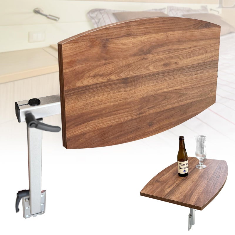 BZBMGMO BZBMGMO Upgraded RV Table Leg Bracket with Side Folding Function with A Black Walnut Multilayer Wood Topwith Removable and Height Adjustable 360 Rotation Function for PatioYachtCaravanRoom 