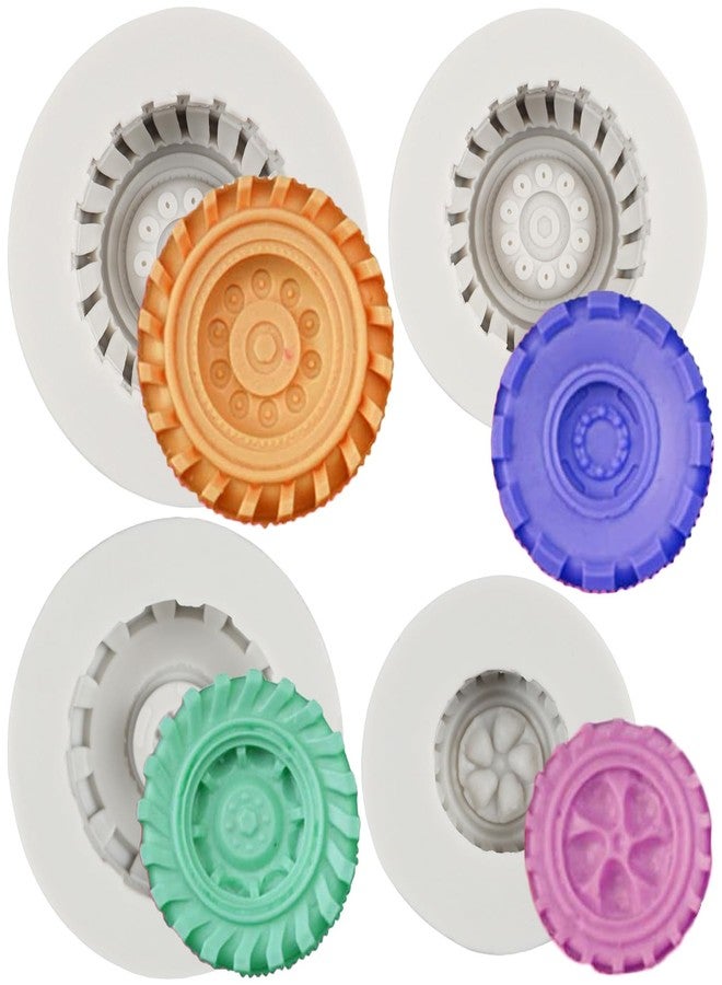 FCKEMLDS 3D Round Tire Fondant Mold Truck Wheel Silicone Mold For Sugarcraft Cake Decoration Cupcake Topper Chocolate Candy Polymer Clay Gum Paste Set of 4 - Image 1