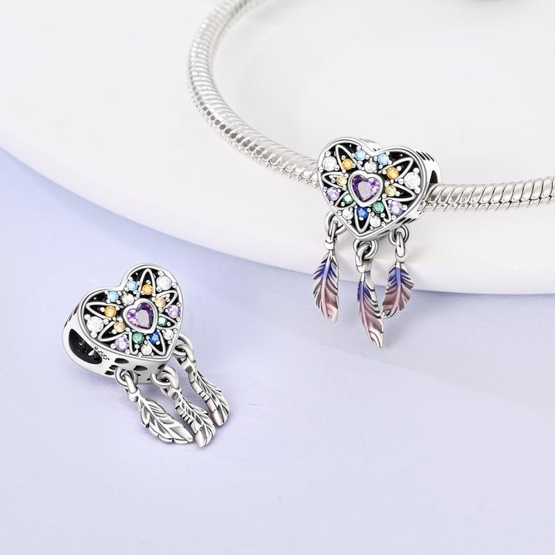 Parmuz 925 Sterling Silver Charm for Bracelet Necklace Dream catcher Feathers Tassel lucky Chameleon cat dangle charm Beads Birthday Christmas Day Gift for Woman - Image 3