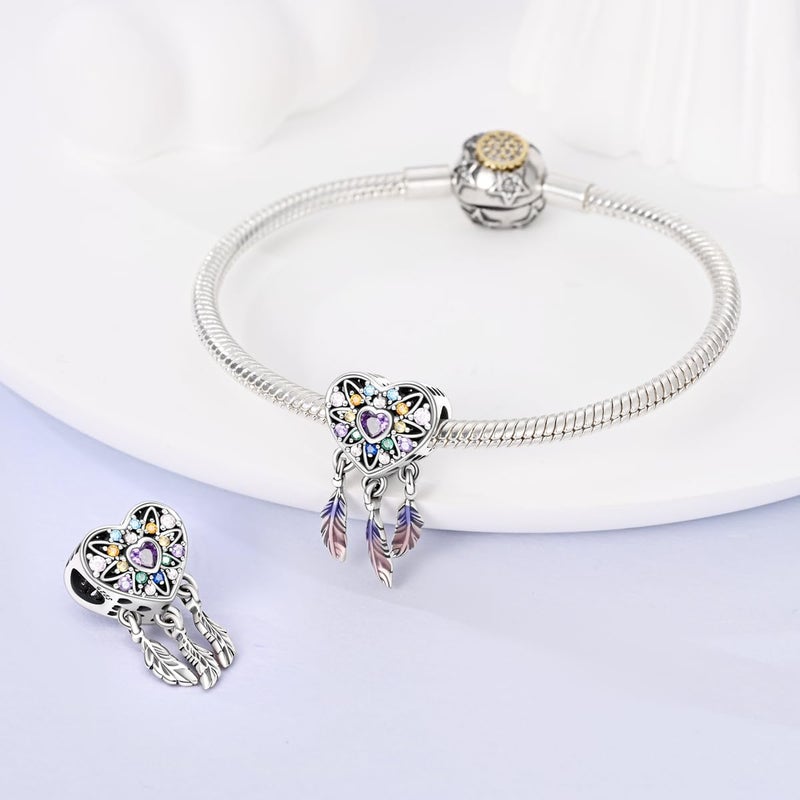 Parmuz 925 Sterling Silver Charm for Bracelet Necklace Dream catcher Feathers Tassel lucky Chameleon cat dangle charm Beads Birthday Christmas Day Gift for Woman - Image 2