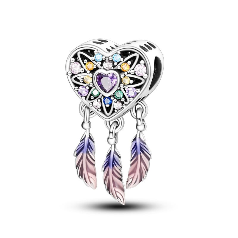 Parmuz 925 Sterling Silver Charm for Bracelet Necklace Dream catcher Feathers Tassel lucky Chameleon cat dangle charm Beads Birthday Christmas Day Gift for Woman - Image 1