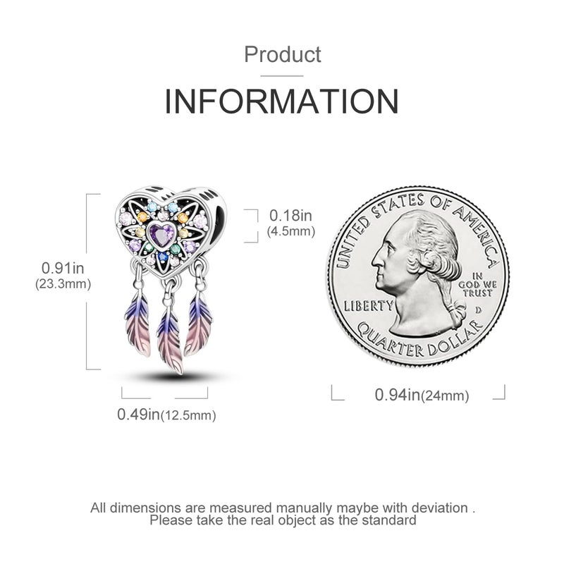 Parmuz 925 Sterling Silver Charm for Bracelet Necklace Dream catcher Feathers Tassel lucky Chameleon cat dangle charm Beads Birthday Christmas Day Gift for Woman - Image 4