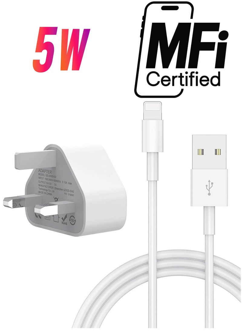 5V 1A Power Adapter Supply, USB Charger Cable and Plug Compatible for i Phone 5S, 6, 6S, 6 Plus, 6S Plus, 7, 7 Plus, 8, 8 Plus, XS, X, XS Max, 11, XR, i Pod Touch 5G Power  - Image 1