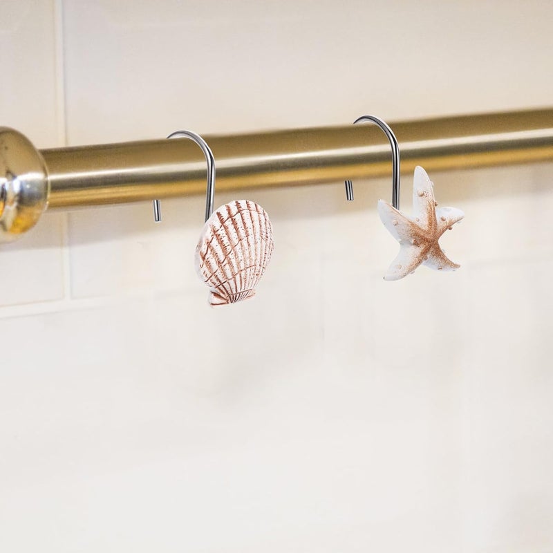 12pcs Seashell Shower Curtain Hooks White Plastic Shell Design Bathroom Curtain Hooks Hanging Accessories Home Decor Random Color - Image 5
