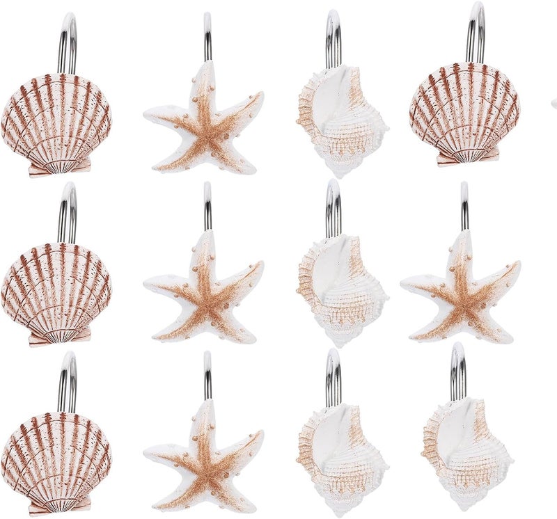 12pcs Seashell Shower Curtain Hooks White Plastic Shell Design Bathroom Curtain Hooks Hanging Accessories Home Decor Random Color - Image 1