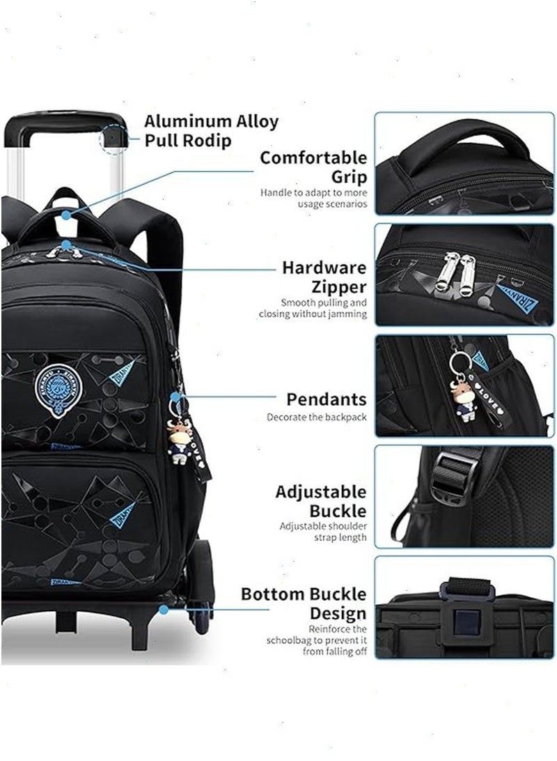 Trolley School Bag for Boys, Rolling School Backpack With 6 Wheels， Side-Opening Waterproof School Bag For 15.6inch Laptop, School and Travel - Image 3