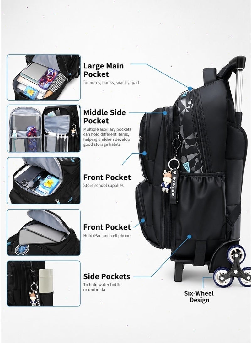Trolley School Bag for Boys, Rolling School Backpack With 6 Wheels， Side-Opening Waterproof School Bag For 15.6inch Laptop, School and Travel - Image 5