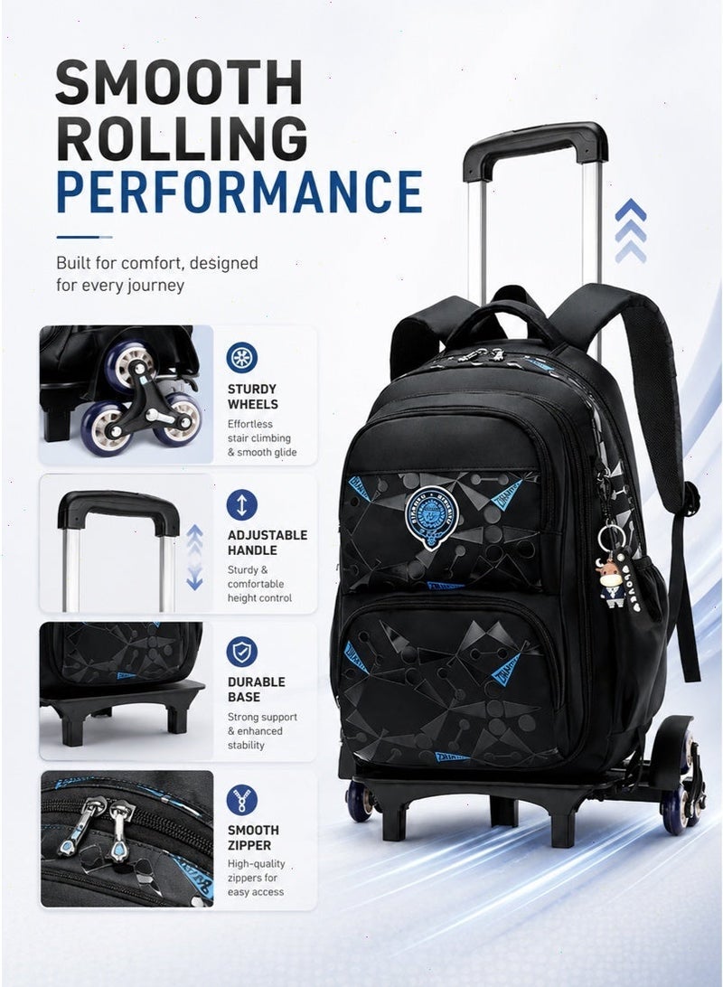 Trolley School Bag for Boys, Rolling School Backpack With 6 Wheels， Side-Opening Waterproof School Bag For 15.6inch Laptop, School and Travel - Image 3