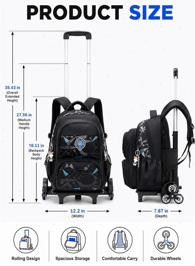 Trolley School Bag for Boys, Rolling School Backpack With 6 Wheels， Side-Opening Waterproof School Bag For 15.6inch Laptop, School and Travel - Image 2