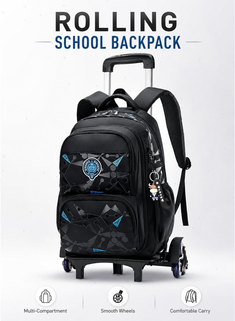 Trolley School Bag for Boys, Rolling School Backpack With 6 Wheels， Side-Opening Waterproof School Bag For 15.6inch Laptop, School and Travel - Image 1