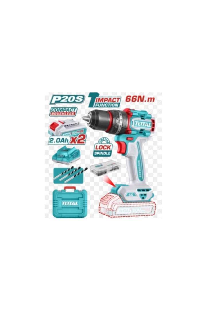 TOTAL 20V Battery Impact Wrench + 2 Batteries + Charger 66 Nm Total