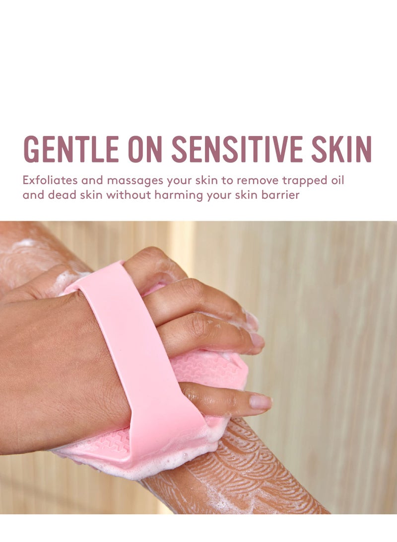 Zikra Antimicrobial Silicone Body Scrubber for Sensitive Skin, Eco-Friendly, Lathers Well, and Charcoal-Infused for a Deep Clean,Get Softer, Healthier Skin (Pink) - Image 4