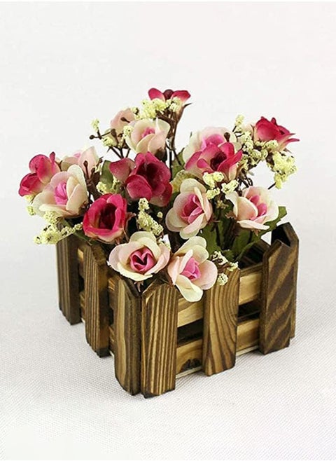 Hometaste Wooden Window Box Garden Planter Trough Flowers Basket For Succulents Plants Herbs Vegetable Indoor Outdoor Balcony Use - Artificial Wood Container Rustic Fence Planter (Brown)