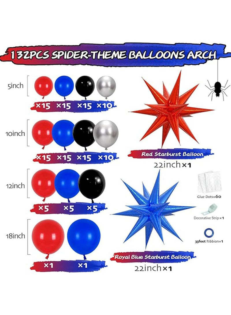 132PCS Birthday Party Decorations,Black Red and Blue Balloons Arch Garland Kit, Spider Theme Balloon Arch for man with Balloons for Baby Shower Spider Theme Birthday Party Decorations - Image 2