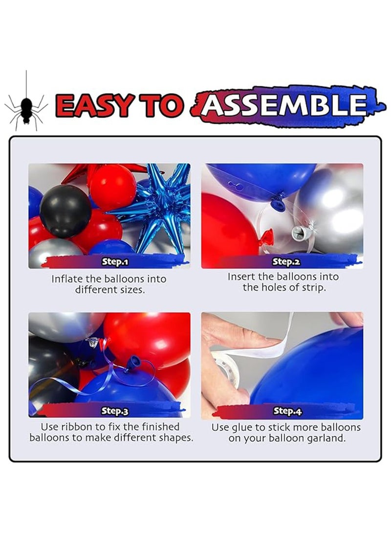 132PCS Birthday Party Decorations,Black Red and Blue Balloons Arch Garland Kit, Spider Theme Balloon Arch for man with Balloons for Baby Shower Spider Theme Birthday Party Decorations - Image 4