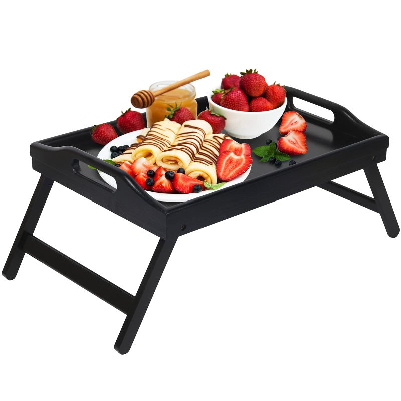 صينية سرير قابلة للطي مع مقابض لصينية الإفطار والطعام لطاولة الأريكة لتناول الطعام ورسم الأطباق صينية تقديم من الخيزران لاب ديسك صينية وجبات خفيفة
