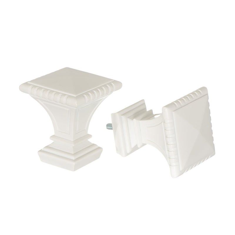 Ivilon Decorative Window Curtain Rod - Carved Square Finials, 1 1/8 in Rod, 28 to 48 in. White/Ivory