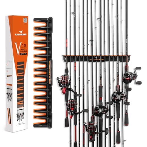 Kastking KastKing V15 Vertical Fishing Rod Holder  Wall Mounted Fishing Rod Rack Store 15 Rods or Fishing Rod Combos in 1725 Inches Great Fishing Pole Holder and Rack