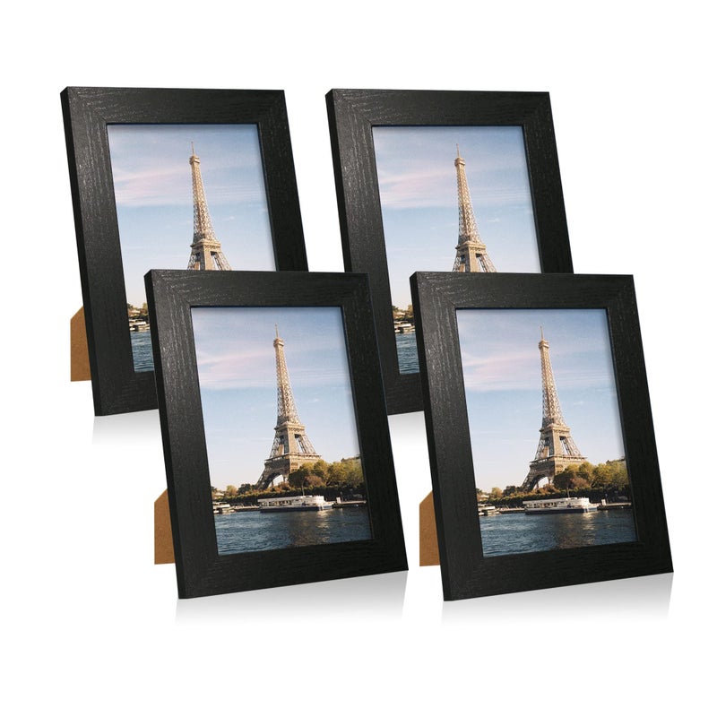 iRahmen 4 Pack 5x7 Picture Frame Black Set with High Definition Glass 5 x 7 Photo Frames for Desktop Display and Wall Mounting. - Image 1