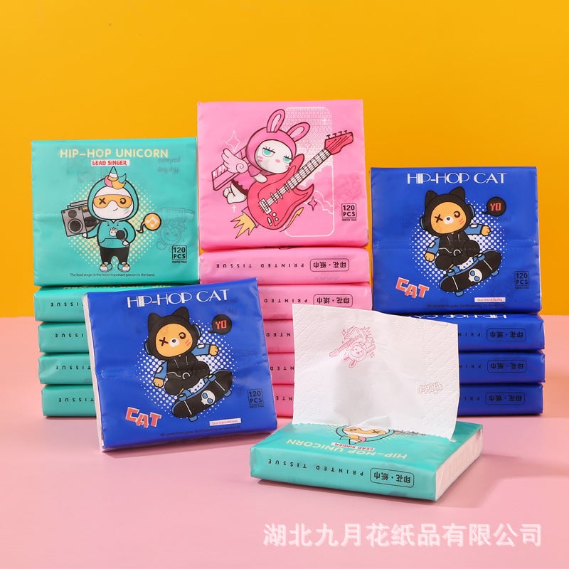 30 Pack Portable Printed Paper Towels Raw Wood Pulp Wet Water Drawable Paper Students Children Flexible Cartoon Artistic Facial Tissue - Image 1