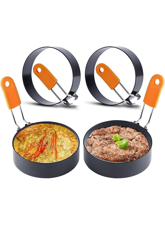 هوكور قوالب حلقات البيض، عبوة من 4 حلقات دائرية لطهي البيض، أداة طهي دائرية للإفطار المنزلي لقلي البيض وتشكيله وطهيه، قوالب صانع البيض - Image 1