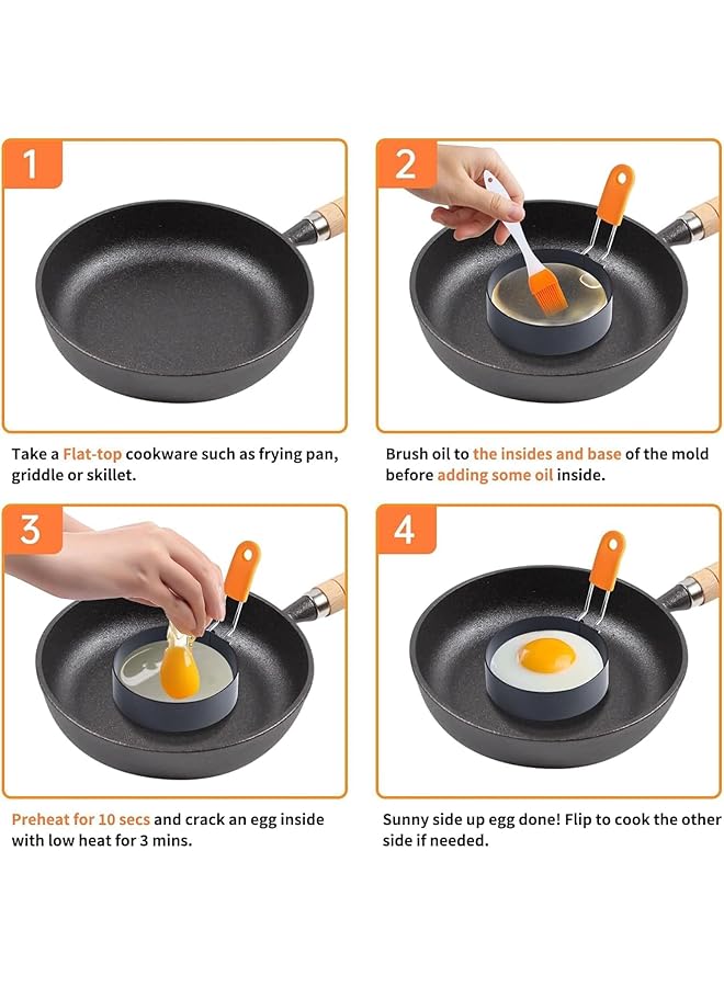 هوكور قوالب حلقات البيض، عبوة من 4 حلقات دائرية لطهي البيض، أداة طهي دائرية للإفطار المنزلي لقلي البيض وتشكيله وطهيه، قوالب صانع البيض - Image 3