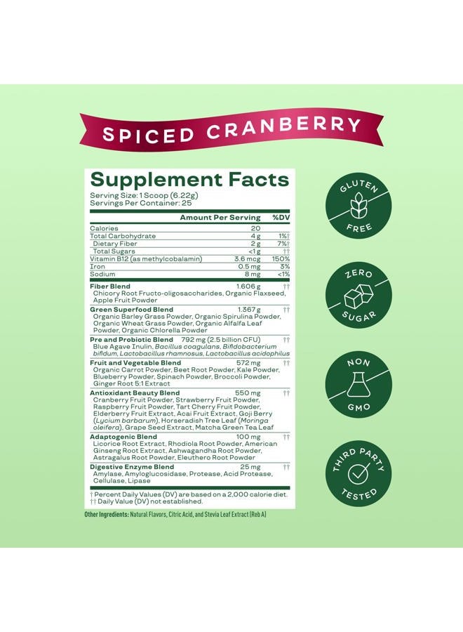 Bloom Nutrition Superfood Greens Powder, Digestive Enzymes with Probiotics and Prebiotics, Gut Health, Bloating Relief for Women, Chlorella, Green Juice Mix with Beet Root, 25 SVG, Spiced Cranberry - Image 4