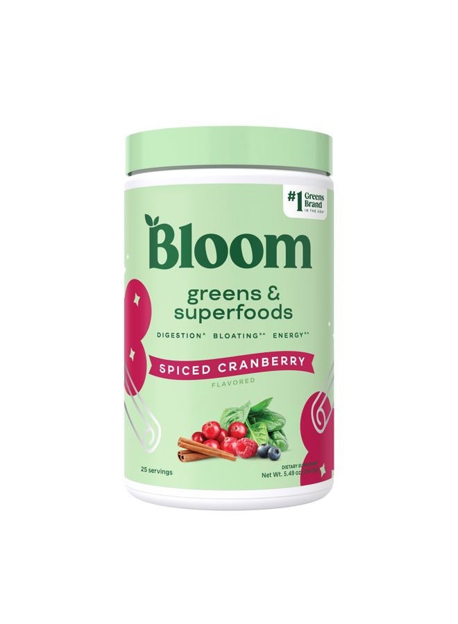 Bloom Nutrition Superfood Greens Powder, Digestive Enzymes with Probiotics and Prebiotics, Gut Health, Bloating Relief for Women, Chlorella, Green Juice Mix with Beet Root, 25 SVG, Spiced Cranberry - Image 1