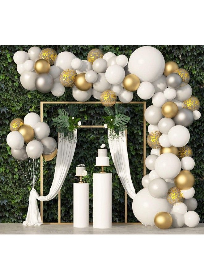 Amandir - 136Pcs White Balloon Garland Arch Kit, White Gold Silver Confetti Metallic Latex Balloons Set For Birthday Baby Shower Wedding Anniversary Party Decorations Supplies - Image 1