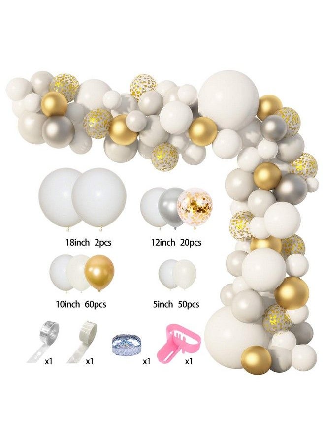 Amandir - 136Pcs White Balloon Garland Arch Kit, White Gold Silver Confetti Metallic Latex Balloons Set For Birthday Baby Shower Wedding Anniversary Party Decorations Supplies - Image 1