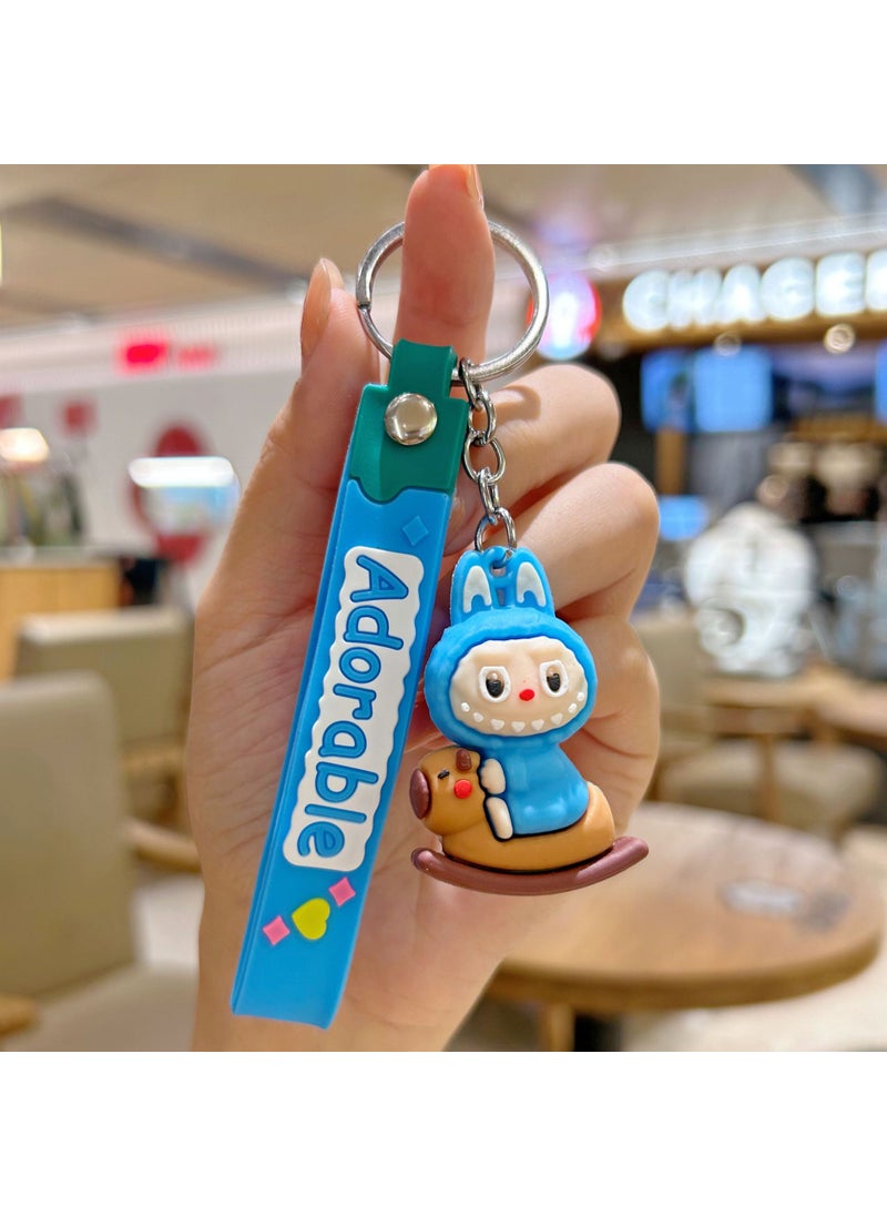 Generic Labubu Cartoon Sheep Silicone Keychain Accessory Blue-therel labubu 