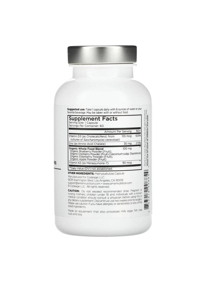 Codeage Amen, Vitamin D, K2 & Zinc, 60 Veggie Capsules  - Image 3