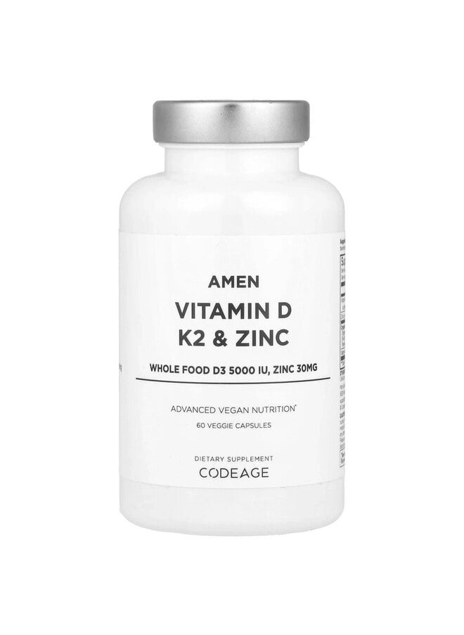 Codeage Amen, Vitamin D, K2 & Zinc, 60 Veggie Capsules  - Image 2