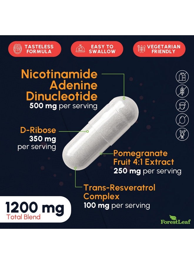 ForestLeaf مكمل NAD، مكمل NAD ريسفيراترول الليبوزومي للنساء والرجال 1200 ملغ مع D-Ribose ورمان NAD+ بلس ماكس بوست لطول العمر، مكافحة الشيخوخة، الطاقة الخلوية، بديل NMN (60 كبسولة) - Image 2