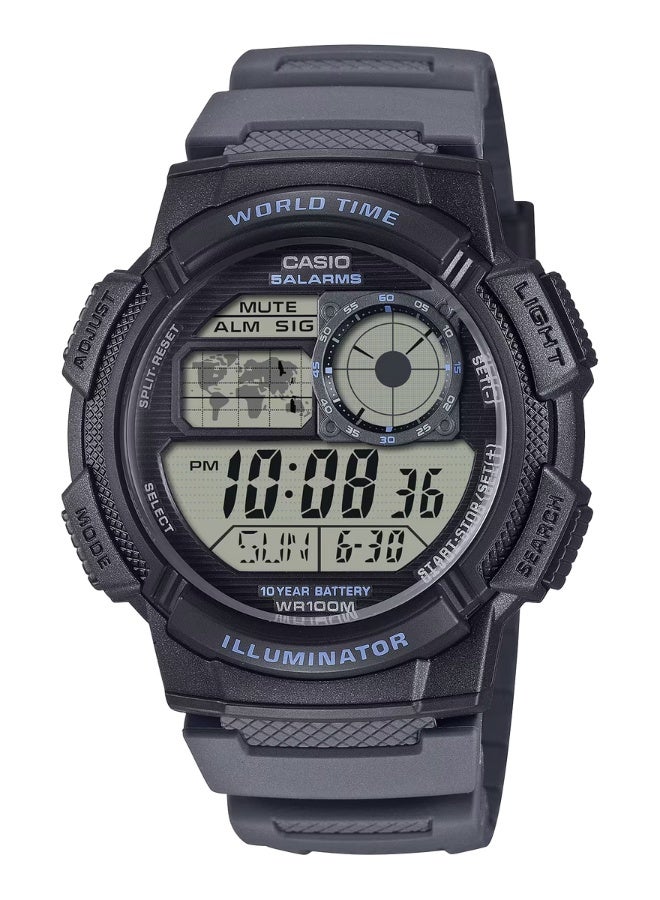 Casio AE-1000W-8AVDF Men's Digital Watch – 10-Year Battery World Time 31 Time Zones 100 m Water Resistant LCD Analog Sub Dial Stopwatch Timer Gray Resin Design - Image 1